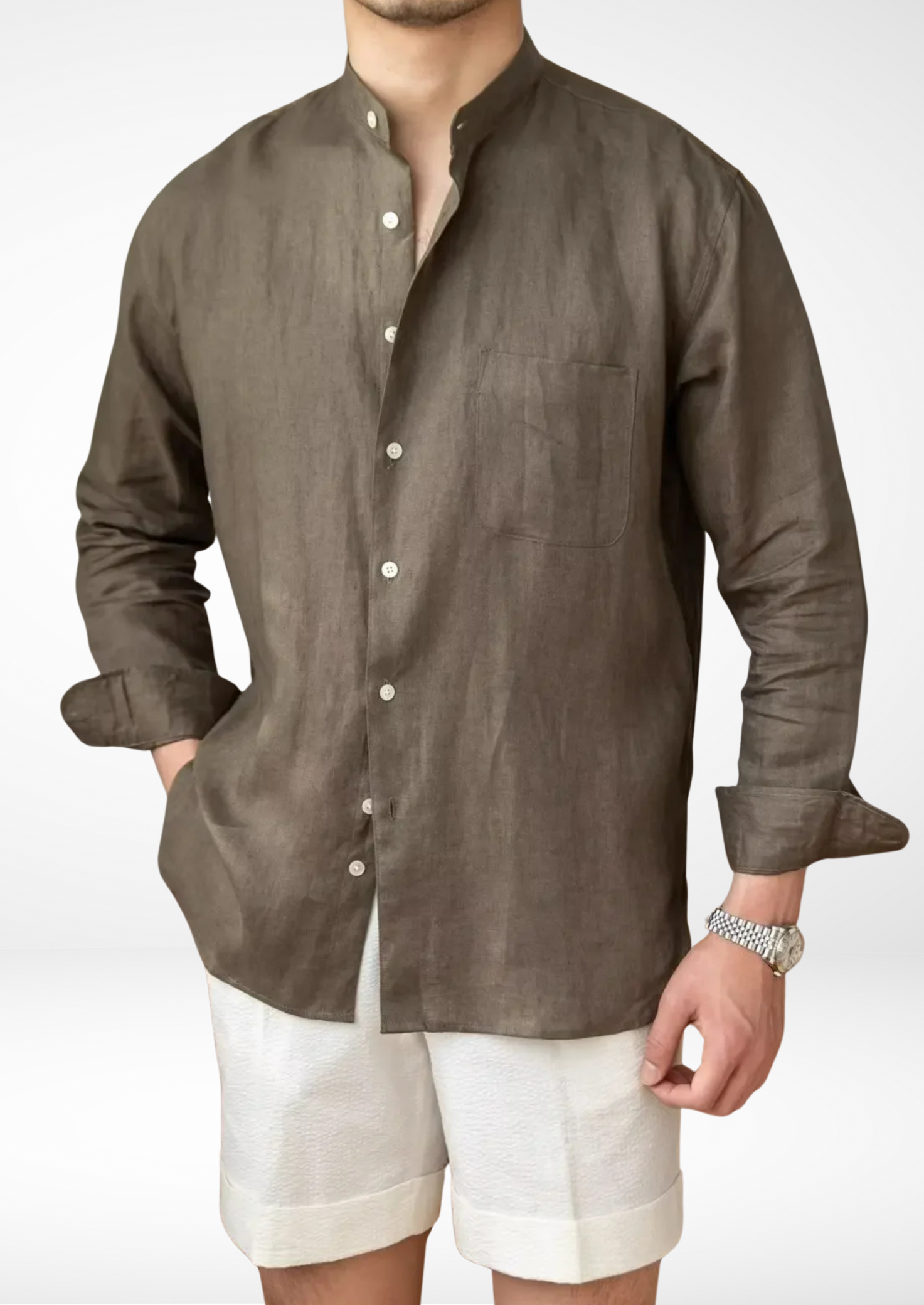 BRUNELLO SEASIDE LINEN SHIRT - Olive
